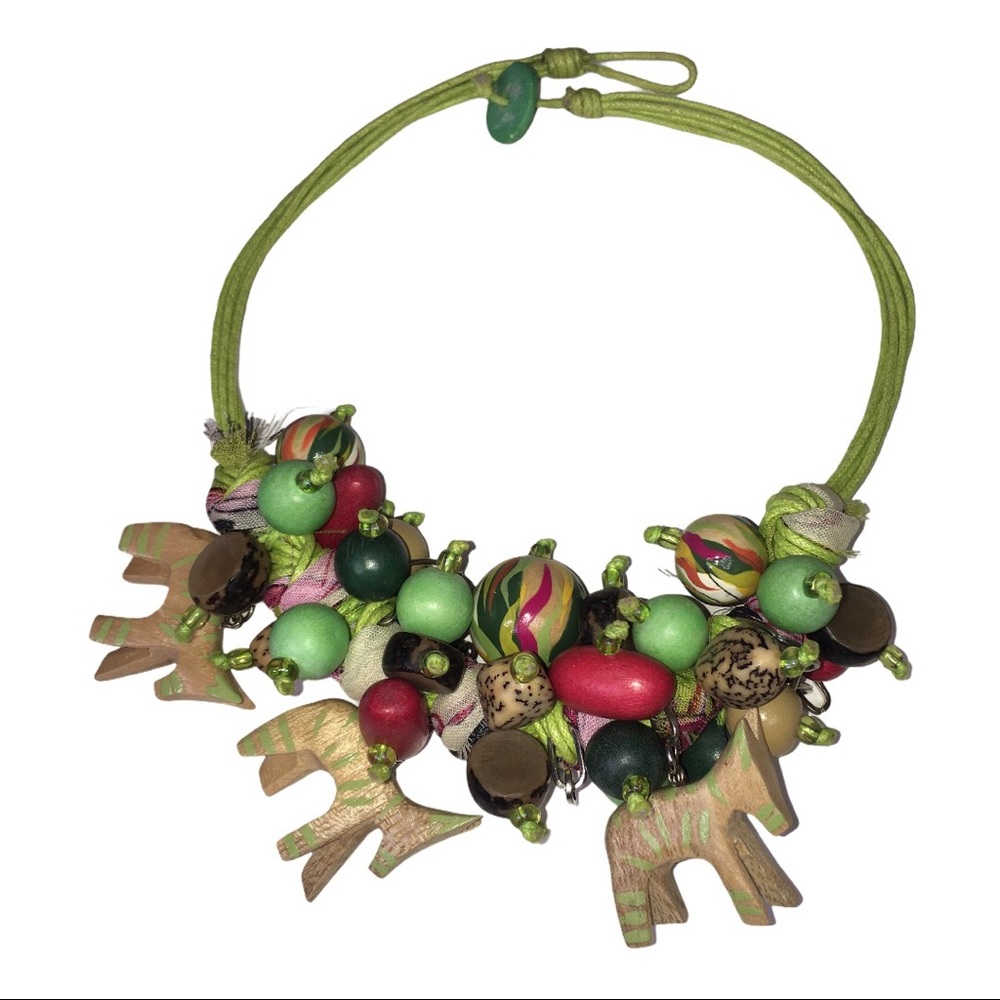 Rare Pretty Carved Wooden Animal Tribal Necklace